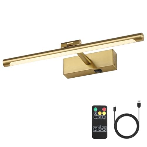 JOOSENLUX Battery Operated Picture Lights Wireless Wall Light Rechargeable Art Gallery Light for Paintings Dimmable and Timed Off Display Lights 15.75" Brass - Image 1