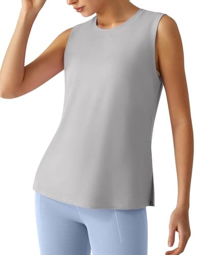 G4Free Workout Tank Tops Woman Loose Fit Hip Length Athletic Tanks Yoga Tennis Gym Sleeveless Shirts (Light Gray,XS) - Image 1
