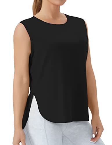 THE GYM PEOPLE Women's Workout Tank Tops Loose Fit Sleeveless Cotton Running Shirts Black - Image 1