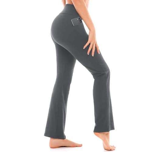 Walifrey Flare Leggings with Pocket for Women,High Waisted Opaque Flare Pants for Yoga Workout Grey M - Image 1