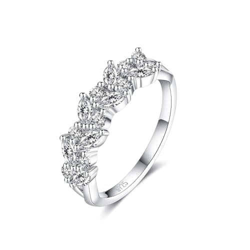 IMOLOVE Moissanite Wedding Bands for Women, Trendy 0.8 Carat Marquise Eternity Wedding Band Everyday Fashion Silver Moissanite Rings for Women with 18K White Gold Plated Size 7.5 - Image 1