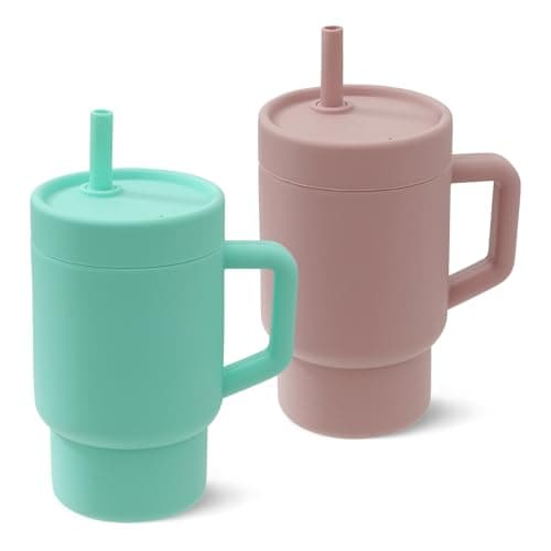 DLOCCOLD Silicone Straw Cup, Adorable Miniature Tumbler with Spill Proof Straw Handle, Tumbler Cup, 10oz, Easy to Clean