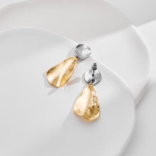 YUJIE Gold Plated Earrings for Women Geometric Chunky Dangle Earring Trendy Two-Tone statement Jewelry - Thumbnail 6