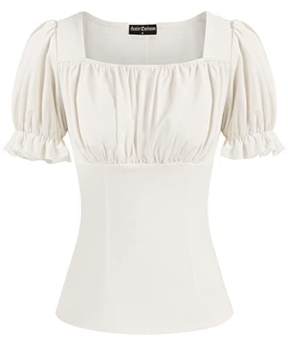 Peasant Tops for Women Vintage Puff Sleeve Square Neck Renaissance Shirt White S - Image 1