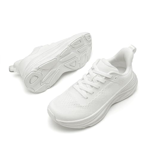 Athlefit Womens Walking Shoes Comfortable Slip On White Tennis Shoes Athletic Gym Workout Breathable Fashion Sneakers Size 7.5 - Thumbnail 6