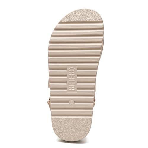 Rihero Womens Platform Sandals Leather Comfortable Wide Width Nude Sandals Double Strap Summer Flatform Beach Sandals Size 8.5 - Thumbnail 3