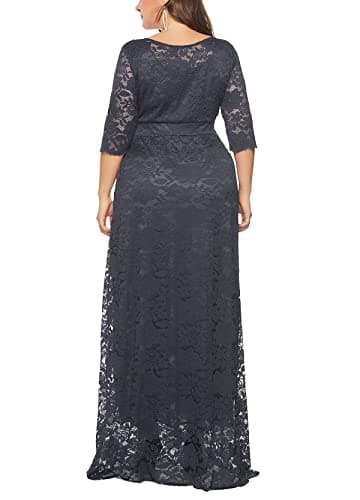 Eternatastic Womens Floral Lace 2/3 Sleeves Maxi Dress Evening Party Long Dress XXL Dark Gray - Thumbnail 4