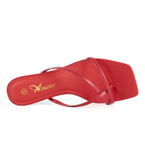 Athlefit Kitten Heels for Women Square Open Toe Strappy Flip Flop Heels Sexy Party Dress Shoes Thong Heeled Sandals Red Size 8 - Thumbnail 4