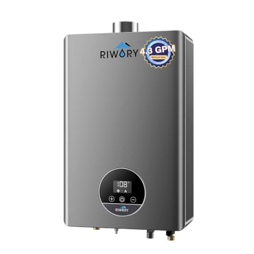 RIWORY 102000 BTU Natural Gas Tankless Water Heater, Max 4.3 GPM Intelligent Constant Indoor Instant Gas On Demand Hot Water Heater Tankless with Freeze Protection, 3/4" NPT, for 3-4 Water Points - Image 1