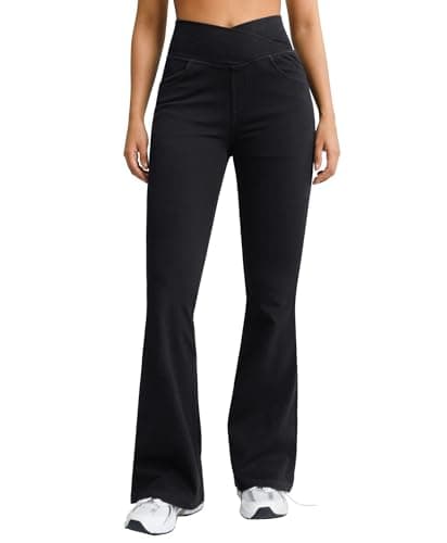BRXL Women's 31" Bell Bottom Jeans Flare Jeggings with 4 Pockets Crossover Pants Bootcut Tummy Control Stretchy High Waisted Black XS - Image 1