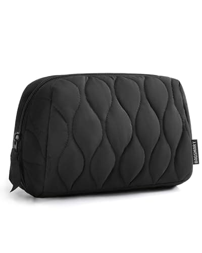 BAGSMART Makeup Bag, Travel Cosmetic Bag, Puffy Padded Make Up Bag for Women, Makeup Organizer Case, Wide-open Pouch Purse, Travel Essentials, Toiletries Accessories Brushes, Black - Image 1