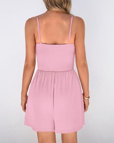 BTFBM Summer Rompers For Women 2026 Casual One Piece Spaghetti Strap Sleeveless Shorts Jumpsuit Beach Vacation Outfits(Pink, Medium) - Thumbnail 3