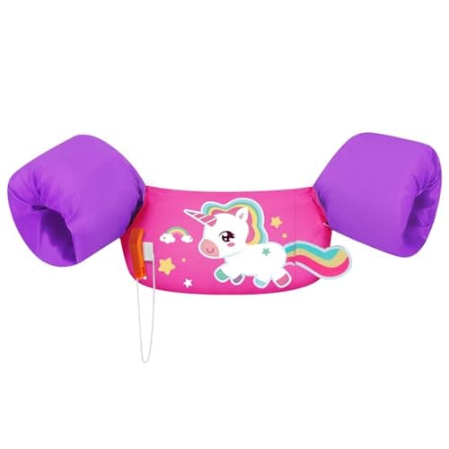 HeySplash Kids Swimming Vest, Toddler Floaties Fit 22-55 Lbs, Puddle Kids Jumper with Adjustable Strap, Swim Jacket Water Wing Baby Arm Floats,Sea Beach Swim Aid for Boys Girls, Purple Pink Unicorn - Image 1