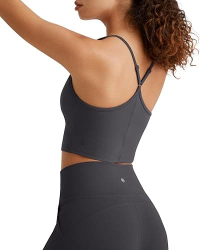 G4Free Spaghetti Strap Tank Top with Built in Bra for Women Y Back Square Neck for Yoga Exercise Sports Bra Breathable Soft(Dark Gray,S) - Image 1
