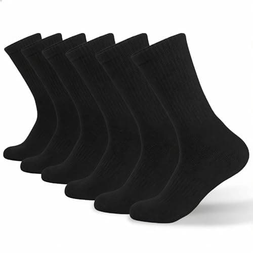 Ycets Crew Socks for Men, Black Mid Calf Socks Athletic Crew Cotton Running Hiking Moisture Wicking Support Workout Cycling for Men,6 Pairs - Image 1