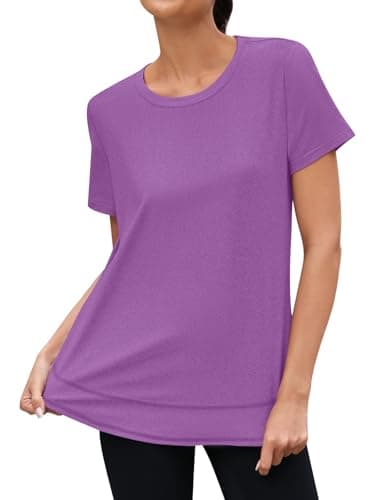3rd hill Womens Workout Tops Short Sleeve Crewneck Sports Yoga Running Shirts Quick Dry Outfits Purple XL - Thumbnail 4