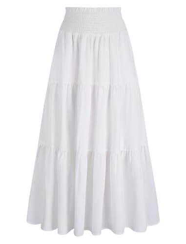 Arolina Women's White Skirt Summer Trendy Flowy Maxi Skirts Casual High Waisted Long Skirt 2026 Vacation Cruise Outfits S - Image 1