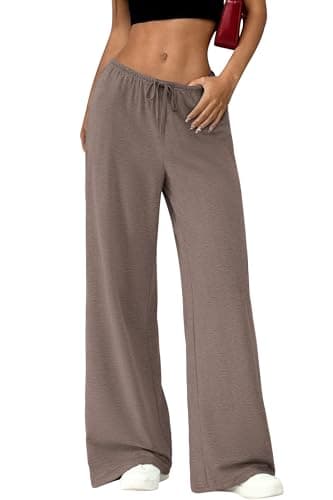 Okiwam Women's Wide Leg Sweatpants Casual Lounge Travel Pants Workout Joggers Fashion Outfits 2026 Summer Clothes-M Brown - Image 1