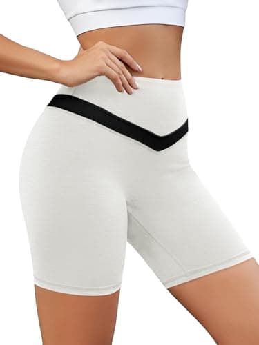 Aoysky Womens Buttery Soft Biker Shorts 6" High Waisted Color Block Workout Yoga Athletic Butt Lifting Volleyball Shorts White - Image 1