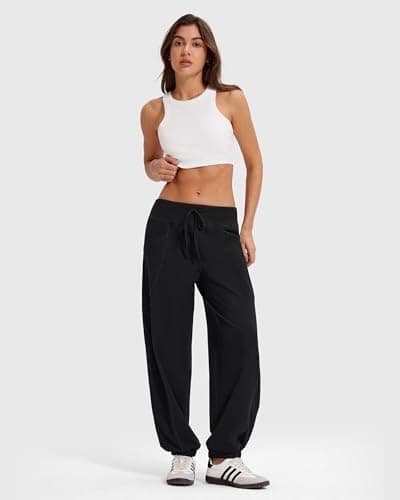 MOOSLOVER Women Baggy Jogger Pants Drawstring Mid Waist Athletic Casual Pant Comfy Cotton Lightweight Sweatpants(S,Black) - Thumbnail 2