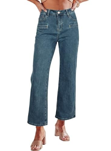 Astylish Womens High Waisted Tummy Control Straight Leg Jeans Fashion Stretchy Ankle Bootcut Jeans with Pockets Blue Sapphire 18 - Image 1