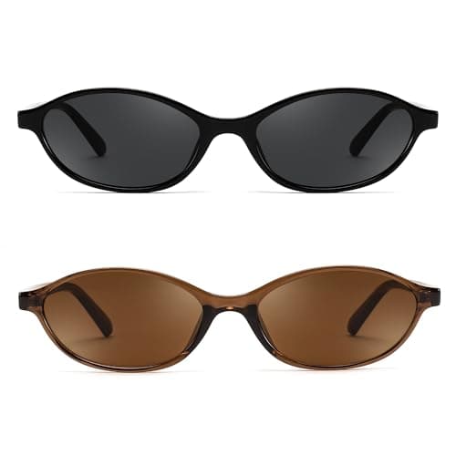 FEISEDY Retro Oval Sunglasses for Women Cat Eye 90s Lightweight Narrow Shades Trendy Sun Glasses B4196 - Thumbnail 4