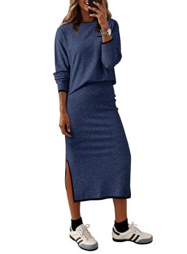 Dokotoo 2 Piece Sets for Women Sweater Dress Knit Travel Outfits 2 Pieces Set Womens Winter Dresses Women's Skirts Set Fashion Navy Blue Sweater Dreses for Women 2025 XX-Large - Image 1
