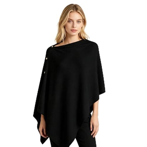 MissShorthair Versatile Women's Shawl Wrap – Soft Knitted Poncho Cape Scarf for Fall Winter black poncho sweater - Image 1