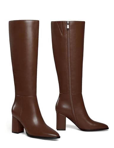 TopWalks Women's Knee High Boots Pointed Toe Chunky Block Heel Platform Boots Comfort Dress Long Boots Brown 8.5 - Thumbnail 4