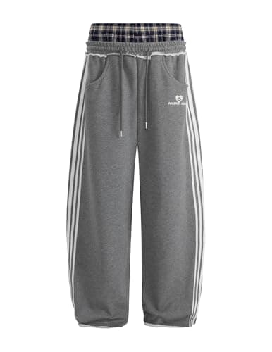 Aelfric Eden Baggy Wide Leg Sweatpants for Women Men Double Elastic Waisted Streetwear Y2K Casual Lounge Pants Trouser with Pockets Dark Grey X-Small