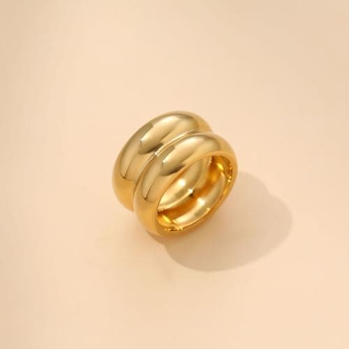 Sistble Gold Rings for Women Non Tarnish Birthday Gifts Chunky Gold Rings Size 6 Band Stackable Thick Pinky Ring Anniversary Retirement Gifts for Women Christmas Stockings Jewelry - Thumbnail 5