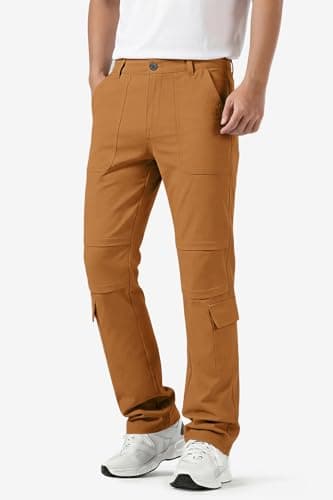 GINGTTO Cargo Pants for Men Slim Fit Stretch Casual Hiking Pants Men Flex Brown Size 28 - Thumbnail 2