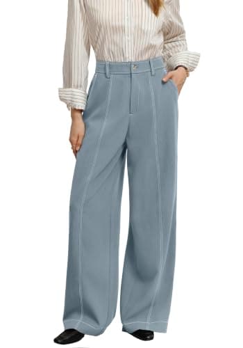 GRACE KARIN Palazzo Pants for Women, High Waist Wide Leg Baggy Trousers, Work Casual Lounge Office Pants Grey Blue L - Image 1