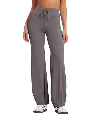 MOOSLOVER Women Bubble Yoga Pants Drawstring Fold Over Flare Leggings Pilates Casual Lounge Pant(S,Grey) - Image 1