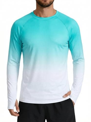 XiaoMoSha Men's Sun Protection Long Sleeve Shirts UPF 50+ Rash Guard Swim T-Shirt Quick Dry Fishing Hiking Running Top Outdoor Lightweight Athletic UV Sports Shirt Medium Green Gradient - Image 1