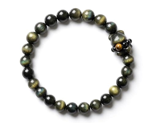 VANSRUYI Bear Obsidian Bracelets with Black Onyx Yellow Tiger Eye Collar for Unisex 6-3/4", Stackable Stretch Bracelet, Design Handmade Crystal Bracelet Jewelry, 5/16 Beads Holiday Gift for BestFriend 8MM - Image 1