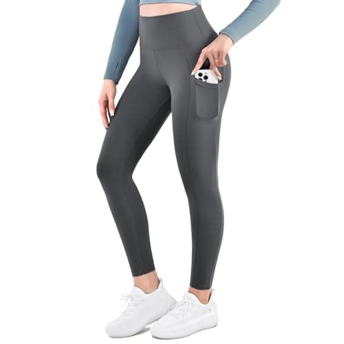 Ipletix High-Waisted Leggings for Women with Pockets Soft Yoga Pants for Gym Workout Grey LXL - Image 1