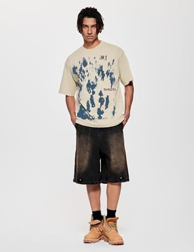 Vamtac Mens Oversized Graffiti Graphic Tees - Y2K Vintage T Shirts for Men Short Sleeve Summer Top Apricot XL - Thumbnail 5