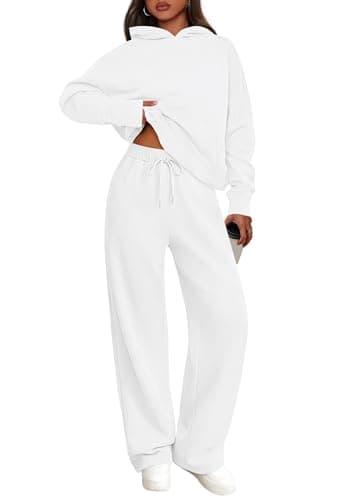 PRETTYGARDEN Women's 2 Piece Outfits Fall Fashion Sweatsuits Oversized Hoodies Wide Leg Sweatpants Tracksuits Lounge Matching Sets (White,S) - Image 1