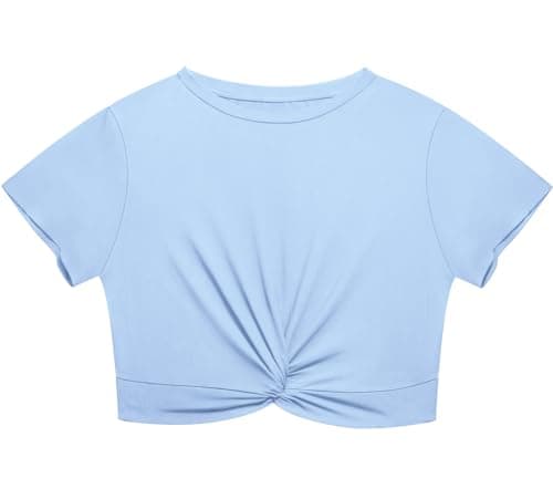 Lastshe Women's Plus Size Summer Crop Tops Short Sleeve Blouses Tie Front Tee T-Shirt Outfits,Light Blue,1X
