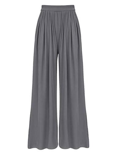 BTFBM Palazzo Pants for Women 2026 Summer Clothes Pockets High Waist Casual Knit Flowy Spring Wide Leg Trousers(Grey, X-Large) - Image 1