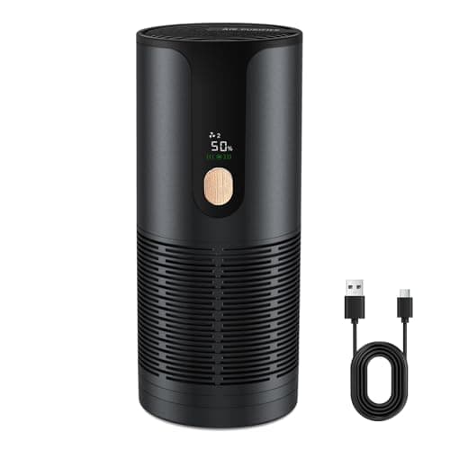 Arint Mini Car Air Purifier-True HEPA Portable Small Air Purifier 15dB Quiet Cordless for Smoke/Dust/Pet Hair with 3-Layer Filtration for Cars/Small Bedroom/Office/Desk/Travel (Black）