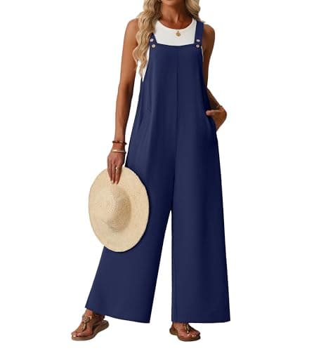 Lepunuo Womens Casual Jumpsuits Summer Wide Leg Overalls for Women Sleeveless Boho Floral Beach Rompers with Pockets - Image 1