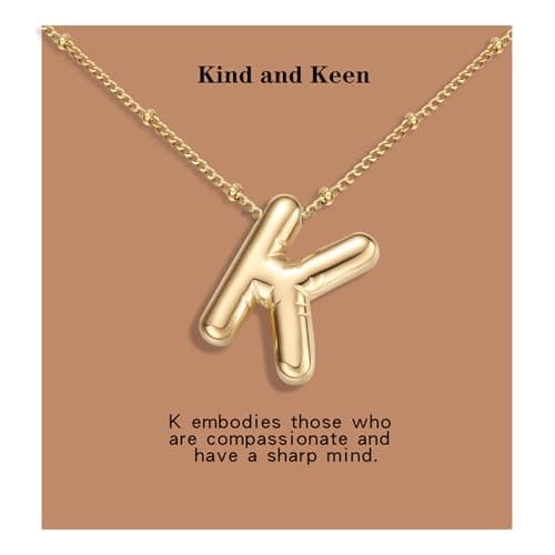 BOLAGTIER Bubble Letter Necklace Gold Plated Balloon Initial Chunky Bubble Alphabet Pendant Necklace Trendy Jewelry Gift for Women (K, Gold) - Image 1