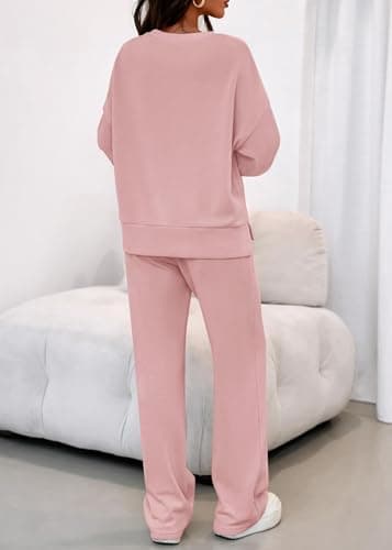 KIRUNDO Matching Sets Women Clothing Sweatsuits 2 Piece Outfit Sweat Set 2026 Spring Lounge Sets Airport Travel Tracksuit(Pink, Small) - Thumbnail 3