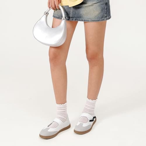 Foiola Womens Sneakers Casual Lightweight Tennis Shoes Slip on Footwear Women's Fashion Retro Sneakers for Dress Jeans Skirts White - Thumbnail 4