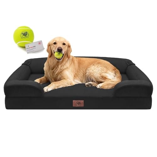 Extra Large Dog Bed, Orthopedic XL Washable Bed for Big Dog Waterproof Pet Couch Sofa Bolster with Removable Cover, Non-Slip Bottom, Tennis Ball Toy, 42x30