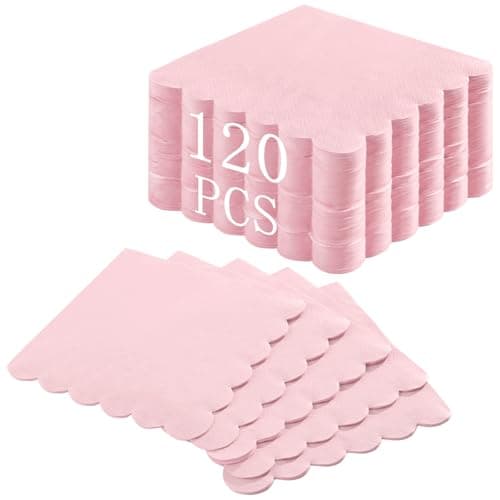 NatNarr 120 Pcs Cocktail Napkins Pink Mothers Day Paper Napkins Light Pink Dessert Beverage Napkin Cute Scalloped Party Napkin for Baby Bridal Shower, Birthday, 5 x 5 Inch - Image 1