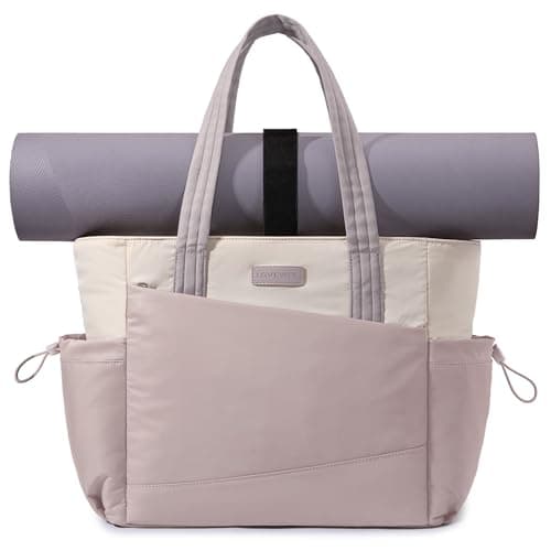 LOVEVOOK Gym Tote Bag for Women, Puffy Yoga Mat Bag with Large Cup Holder & Wet Pocket, Work Nurse Bag for Travel Workout - Image 1