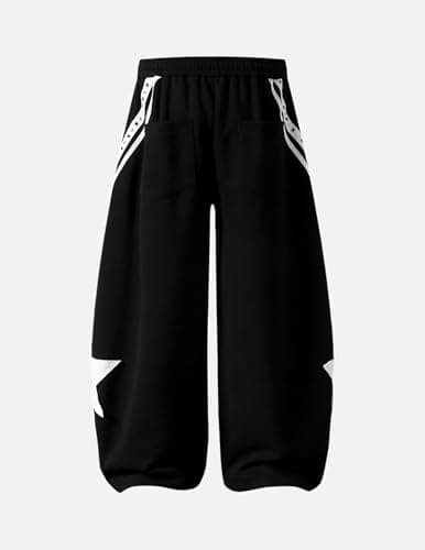 Aelfric Eden Baggy Barrel Sweatpants Womens Star Graphic Striped Wide Leg Lounge Pants Elastic Waist Y2k Unisex Trousers Black - Thumbnail 4
